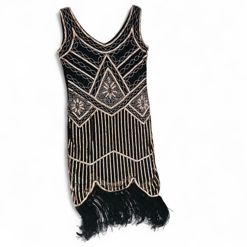 Elegant Black and Gold Midi Dress